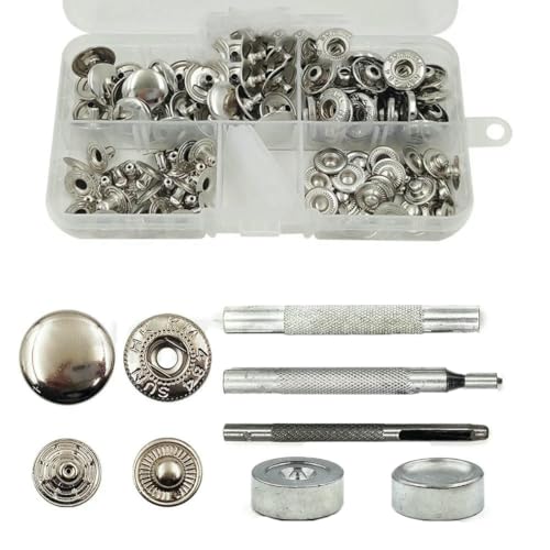 25 Sets Metall-Druckknöpfe mit Druckknöpfen und 4 Installationswerkzeug-Kits, Lederhandwerk für Kleidung, Kleidersäcke, Schuhe, 25 Sets, silberfarben, 10 mm (655) von LNHBZ