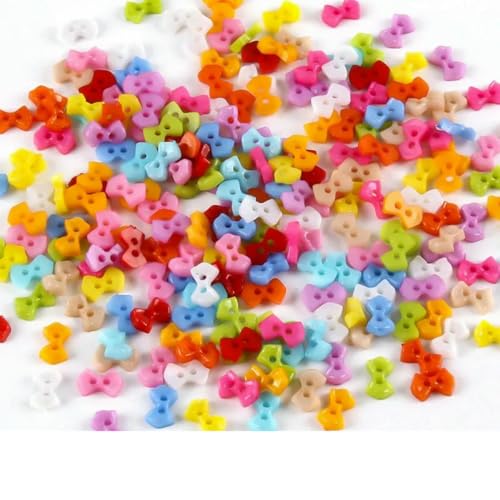 250 Stück 6 mm gemischte Mini-Knöpfe in Herz-/Blumen-/Stern-/Dreiecks-/Quadratform für Puppen, Stofftiere, Kleidung, Nähen, Puppenherstellungszubehör, Schleifen, 6 x 9 mm von LNHBZ