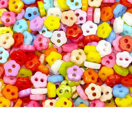 250 Stück 6 mm gemischte Mini-Knöpfe in Herz-/Blumen-/Stern-/Dreiecks-/Quadratform für Puppen, Stofftiere, Kleidung, Nähen, Puppenherstellungszubehör – Blumenmix von LNHBZ