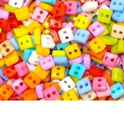 250 Stück 6 mm gemischte Mini-Knöpfe in Herz-/Blumen-/Stern-/Dreiecks-/Quadratform für Puppen, Stofftiere, Kleidung, Nähen, Puppenherstellungszubehör - Quadratische Mischung von LNHBZ