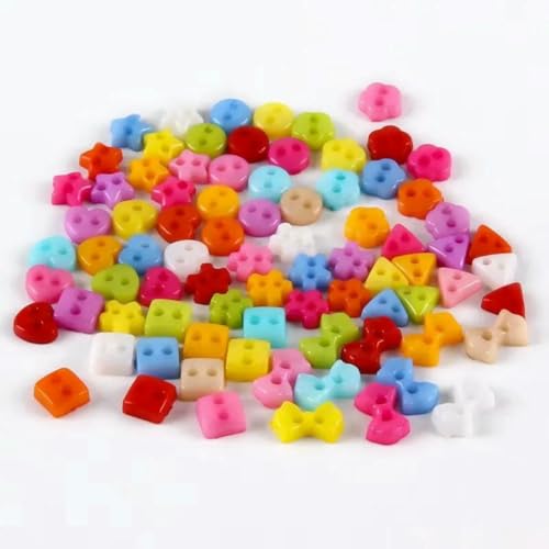 250 Stück 6 mm gemischte Mini-Knöpfe in Herz-/Blumen-/Stern-/Dreiecks-/Quadratform für Puppen, Stofftiere, Kleidung, Nähen, Puppenherstellungszubehör – gemischte Form von LNHBZ