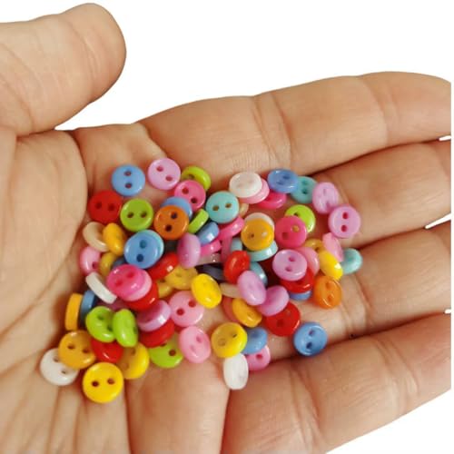 250 Stück 6 mm gemischte Mini-Knöpfe in Herz-/Blumen-/Stern-/Dreiecks-/Quadratform für Puppen, Stofftiere, Kleidung, Nähen, Puppenherstellungszubehör – runder Kreis-Mix von LNHBZ