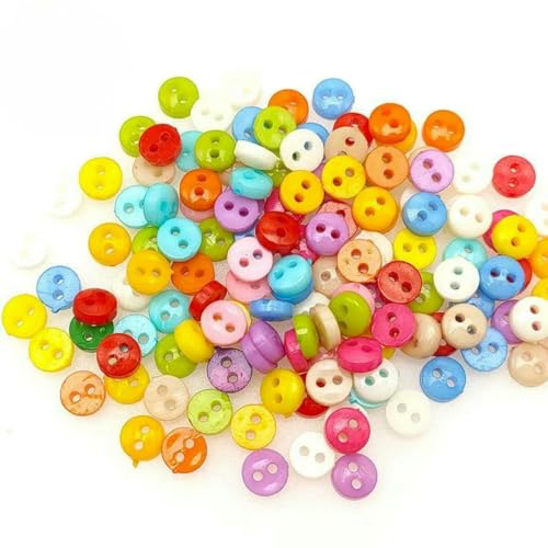 250 Stück 6 mm gemischte Mini-Knöpfe in Herz-/Blumen-/Stern-/Dreiecks-/Quadratform für Puppen, Stofftiere, Kleidung, Nähen, Puppenherstellungszubehör – runder Mix von LNHBZ