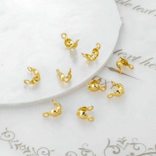 3,0 mm/4,0 mm Kalotten-Crimp-Doppelschalen-Knotenabdeckung, Endkappen, 14 Karat vergoldete Perlenspitzen, Verbinder, Clipverschluss, Schmuckherstellungszubehör, 18 Karat echt vergoldet, 4,0 mm, 1 von LNHBZ