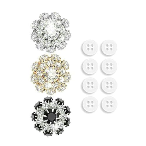 3 Stück Strass-Knopfabdeckungen mit 8 Stück Nähknöpfen, Kristallknöpfe, zum Anklipsen, Knopfschmuck, Damen, zum Nähen, Basteln, Dekorieren, gemischt von LNHBZ