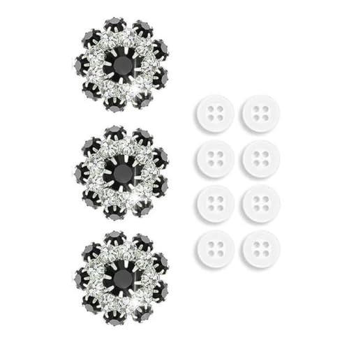 3 Stück Strass-Knopfabdeckungen mit 8 Stück Nähknöpfen, Kristallknöpfe, zum Anklipsen, Knopfschmuck, Damen, zum Nähen, DIY, Basteln, Dekorieren, Schwarz 3 Stück Strass-Knopfabdeckungen mit 8 Stück Nähknöpfen, Kristallknöpfe, zum Anklipsen, Knopfschmuck, Damen, zum Nähen, DIY, Basteln, Dekorieren, Schwarz von LNHBZ