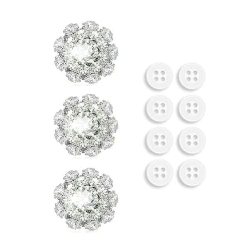 3 Stück Strass-Knopfabdeckungen mit 8 Stück Nähknöpfen, Kristallknöpfe, zum Anklipsen, Knopfschmuck, Damen, zum Nähen, DIY, Basteln, Dekorieren, weiß 3 Stück Strass-Knopfabdeckungen mit 8 Stück Nähknöpfen, Kristallknöpfe, zum Anklipsen, Knopfschmuck, Damen, zum Nähen, DIY, Basteln, Dekorieren, weiß von LNHBZ