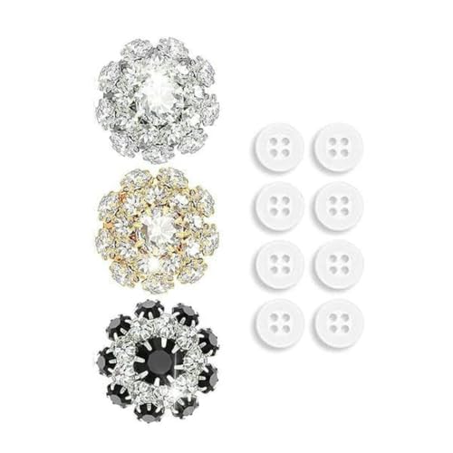 3 Stück Strass-Knopfabdeckungen mit 8 Stück Nähknöpfen, Kristallknöpfen, zum Anklipsen, Schmuck, Damen, zum Nähen, Basteln, Dekorieren, gemischt von LNHBZ
