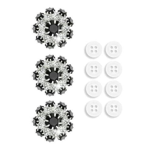 3 Stück Strass-Knopfabdeckungen mit 8 Stück Nähknöpfen, Kristallknöpfen, zum Anklipsen, für Damen, zum Nähen, Basteln, Dekorieren, Schwarz von LNHBZ