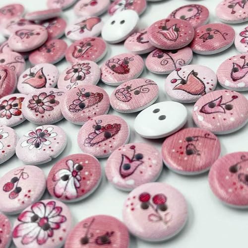 30/50/100 Stück Rosa Blumendruck Mix Runder Holzknopf Nähen Scrapbooking Kleidung Basteln Handarbeit Zubehör 15mm WB872-50 Stück von LNHBZ