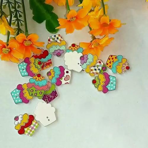 30/50 Stück/Paket, Großhandel, Cartoon-Holzknöpfe mit flacher Rückseite, zum Basteln, Scrapbooking, Nähen, Basteln, L-1-Stil 19, 50 Stück von LNHBZ