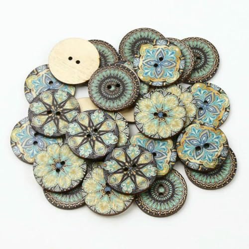 30 Stück/Los 25 mm Blau Vintage Farbe Runde 2-Loch Holzknöpfe für Kleidung Nähzubehör Kinder Handarbeiten Dekorative Knöpfe-1 von LNHBZ
