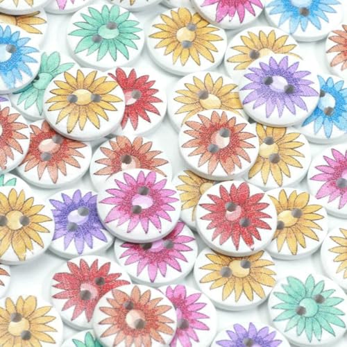 30 Stück niedliche Sonnenblumen-Druckknöpfe, 15 mm, 2 Löcher, Holzknöpfe für DIY-Kleidung, handgefertigte Handarbeiten, Nähzubehör, Heimdekoration, 1 von LNHBZ