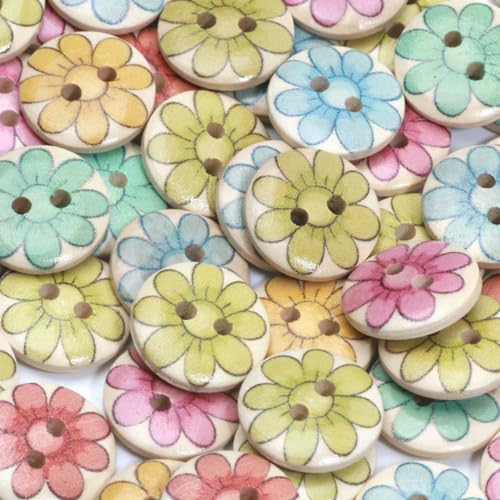 30 Stück niedliche Sonnenblumen-Druckknöpfe, 15 mm, 2 Löcher, Holzknöpfe für DIY-Kleidung, handgefertigte Handarbeiten, Nähzubehör, Heimdekoration, 2 von LNHBZ
