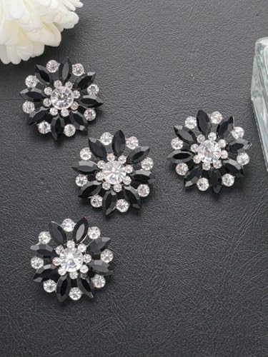 4 Stück/Beutel mit luxuriösen, ausgehöhlten Strasssteinen in Blumenform, Metallknöpfe, Kleidungstaschen, Schuhe, Hüte, Schmuckzubehör - Schwarz 1-16 mm - 4 Stück von LNHBZ