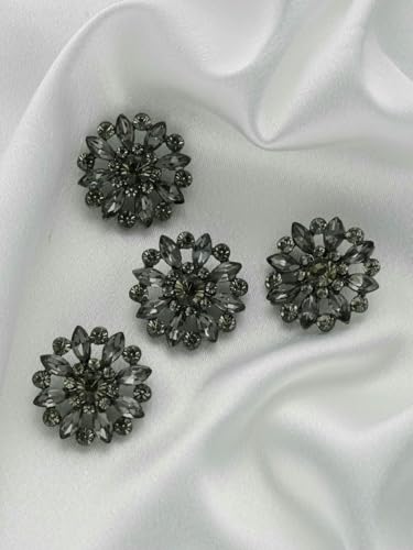 4 Stück/Beutel mit luxuriösen, ausgehöhlten Strasssteinen in Blumenform, Metallknöpfe, Kleidungstaschen, Schuhe, Hüte, Schmuckzubehör-Schwarz-19 mm-4 Stück von LNHBZ