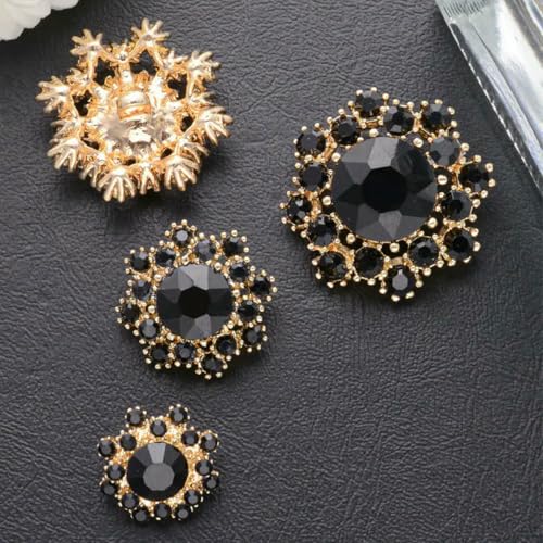 4 Stück gold-/schwarzmetallisierte, ausgehöhlte Strass-Nähknöpfe in Blumenform für Kleidung, dekoratives DIY-Schmuckzubehör, Gold/Schwarz, 17 mm 4 Stück gold-/schwarzmetallisierte, ausgehöhlte Strass-Nähknöpfe in Blumenform für Kleidung, dekoratives DIY-Schmuckzubehör, Gold/Schwarz, 17 mm von LNHBZ