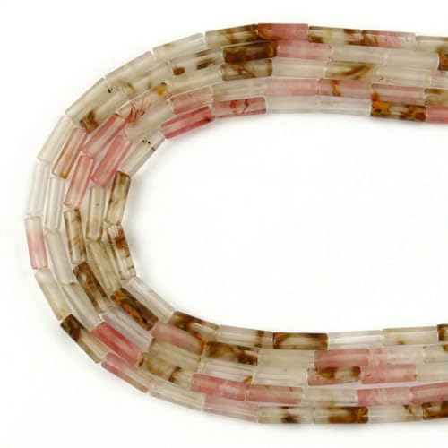 4 x 13,0 mm Natursteinsäulenröhre, Meeressediment, Aquamarine, Achate, Quarz, Jade, Tigerauge, Perlen zur Schmuckherstellung, DIY-Armband – Kirschquarz von LNHBZ