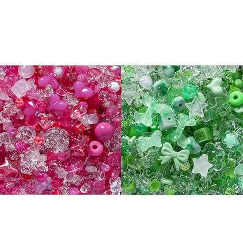 40 g, 2 Stile, gemischte Blumen, Herz, AB-Farbe, Telefonkette, Perlen, Halskette, Ohrringe, Perlen, mehrere Stile, Perlen zur Schmuckherstellung, Rosa und Grün 40 g, 2 Stile, gemischte Blumen, Herz, AB-Farbe, Telefonkette, Perlen, Halskette, Ohrringe, Perlen, mehrere Stile, Perlen zur Schmuckherstellung, Rosa und Grün von LNHBZ