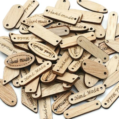 50 Stück/Los gemischte 2 Löcher zum Nähen von Holzknöpfen, handgefertigte Etiketten, Scrapbooking, Basteln, DIY-Kleidung, zum Dekorieren von Näharbeiten, Holzetik von LNHBZ