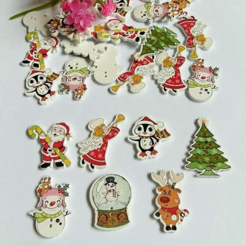 50 Stück/Packung, Mix, weihnachtliche dekorative Holzknöpfe, 2 Löcher, handgefertigt, Scrapbooking, für Bastelbedarf, Nähzubehör, Stil 3, 50 Stück von LNHBZ