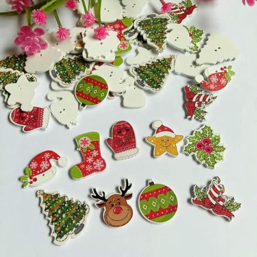 50 Stück/Packung Mix Weihnachtsdekorative Holzknöpfe 2 Löcher Handgefertigtes Scrapbooking Für Bastelbedarf Nähzubehör-Stil 4-50 Stück von LNHBZ