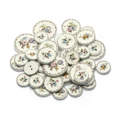 50 Stück 15/20/25 mm weiße Blume bemalt 2 Löcher runder Holzknopf für Kleidungsdekoration Scrapbooking DIY Heimnähzubehör-20 mm von LNHBZ