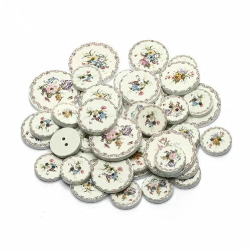 50 Stück 15/20/25 mm weiße Blume bemalt 2 Löcher runder Holzknopf für Kleidungsdekoration Scrapbooking DIY Heimnähzubehör-25 mm von LNHBZ