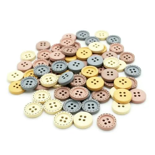 50 Stück 15 mm Holzknöpfe für Kleidung, Handarbeiten, Scrapbooking, dekorative Holzknöpfe zum Basteln, DIY-Zubehör-15 mm-100 Stück von LNHBZ