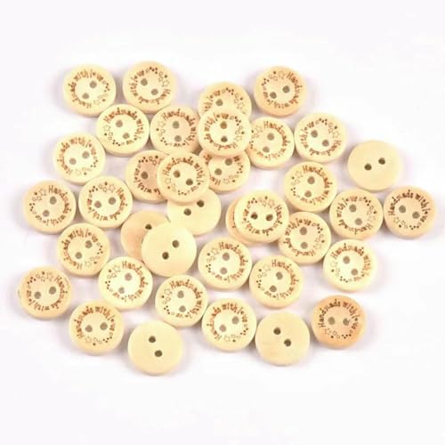 50 Stück 15 mm gemischte handgefertigte dekorative Holzknöpfe zum Nähen von Kleidung, Basteln, Scrapbooking, Heimwerken, 2 Löcher, CP3392-3 von LNHBZ
