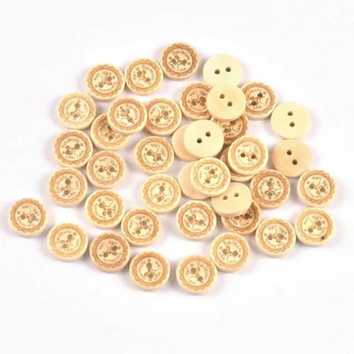 50 Stück 15 mm gemischte handgefertigte dekorative Holzknöpfe zum Nähen von Kleidung, Basteln, Scrapbooking, Heimwerken, 2 Löcher, CP3392-5 von LNHBZ