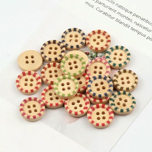 50 Stück 15 mm gemischtes Retro-Muster, 4 Löcher, runde Holzknöpfe für Nähzubehör, Kleidung, Basteln, Scrapbooking, Dekoration, DIY-B04305 von LNHBZ