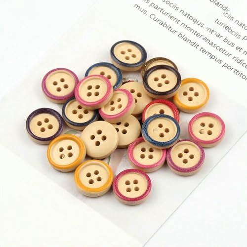 50 Stück 15 mm gemischtes Retro-Muster, 4 Löcher, runde Holzknöpfe für Nähzubehör, Kleidung, Basteln, Scrapbooking, Dekoration, DIY-B04306 von LNHBZ