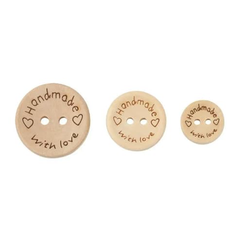 50 Stück 2-Loch-Holzknöpfe, handgefertigt mit Liebe, Holzknöpfe für Scrapbooking, Basteln, DIY, Babykleidung, Nähzubehör, 20 mm von LNHBZ
