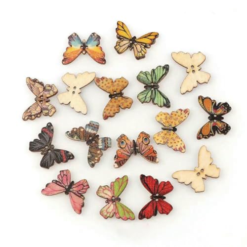 50 Stück 2 Löcher 3 Größen Bunte Schmetterlings-Holzknöpfe Passend für Nähen und Scrapbooking Nähknöpfe für Bastelarbeiten DIY Gemischt-18X25mm von LNHBZ