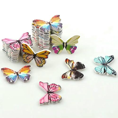 50 Stück 2 Löcher 3 Größen Bunte Schmetterlings-Holzknöpfe Passend für Nähen und Scrapbooking Nähknöpfe für Bastelarbeiten DIY Gemischt-20X29mm von LNHBZ
