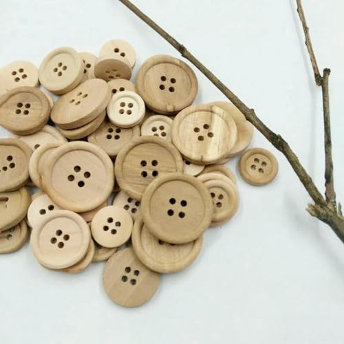 50 Stück Holzknöpfe, natürliche Farbe, rund, 4 Löcher, Knöpfe zum Nähen, Scrapbooking, 50 Stück gemischt von LNHBZ