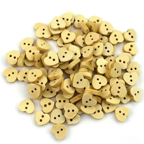 50 Stück Holzknöpfe in Herzform für handgefertigte Mädchenkleidung, DIY-Dekoration, Scrapbooking, Handarbeiten, Basteln, Nähen, Holzknopfzubehör, 12 x 11 mm von LNHBZ