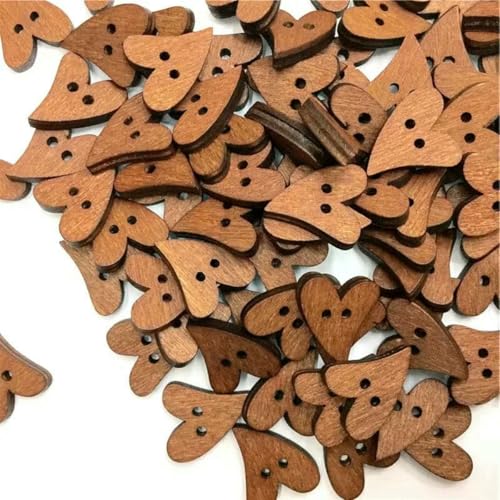50 Stück Holzknöpfe in Herzform für handgefertigte Mädchenkleidung, DIY-Dekoration, Scrapbooking, Handarbeiten, Basteln, Nähen, Holzknopfzubehör, 18 x 16 x 4,0 mm von LNHBZ