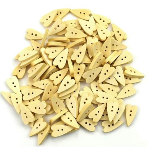 50 Stück Holzknöpfe in Herzform für handgefertigte Mädchenkleidung, DIY-Dekoration, Scrapbooking, Handarbeiten, Basteln, Nähen, Holzknopfzubehör, 18 x 22 mm von LNHBZ