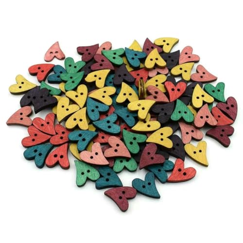 50 Stück Holzknöpfe in Herzform für handgefertigte Mädchenkleidung, DIY-Dekoration, Scrapbooking, Handarbeiten, Basteln, Nähen, Holzknopfzubehör, 20 x 18 mm von LNHBZ