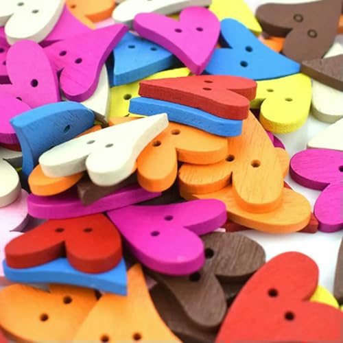 50 Stück Holzknöpfe in Herzform für handgefertigte Mädchenkleidung, DIY-Dekoration, Scrapbooking, Handarbeiten, Basteln, Nähen, Holzknopfzubehör, 20 x 25 mm von LNHBZ