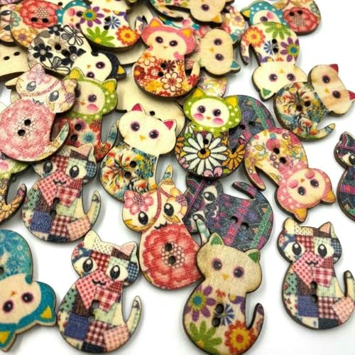 50 Stück Mix Holzknöpfe Katze Lot Handwerk/Kinder Nähen Verzierung 30mm WB467-Standard von LNHBZ
