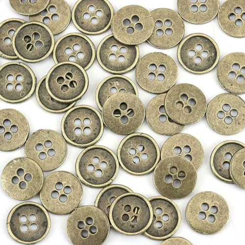 50 Stück Zinklegierungs-Metallknöpfe zum Nähen zum Basteln und Scrapbooking, 4 Löcher, runde Knöpfe in Antik-Bronze-Farbe, 13,0 mm Durchmesser, Standard von LNHBZ
