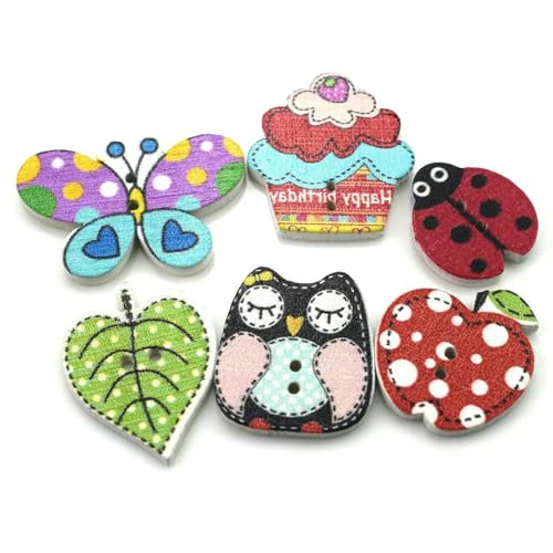 50 Stück gemischte Äpfel Marienkäferknöpfe Holz 2 Löcher bemalte Marienkäfer Cartoon-Knopf Verzierungen Scrapbooking Holzknöpfe-Mix Farbe-18-25MM von LNHBZ