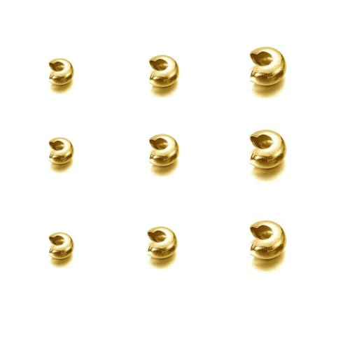 50 Stück goldfarbene Edelstahl-End-Quetschperlen, Abdeckung, Durchmesser 2, 3, 4,0 mm, lose Abstandshalter-Stopperperlen mit großem Loch für die Herstellung von DIY-Schmuck, Gold, 3,0 mm von LNHBZ