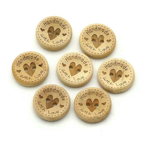 50 Stück handgefertigt mit Liebe Holzknöpfe Naturfarbe Garnmuster rund Nähknopf für Kleidung Scrapbooking – Herz 20 mm von LNHBZ