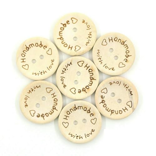 50 Stück handgefertigte Holzknöpfe mit natürlichem Garnmuster, rund, zum Nähen, für Kleidung, Scrapbooking – „With Love“, 25 mm von LNHBZ