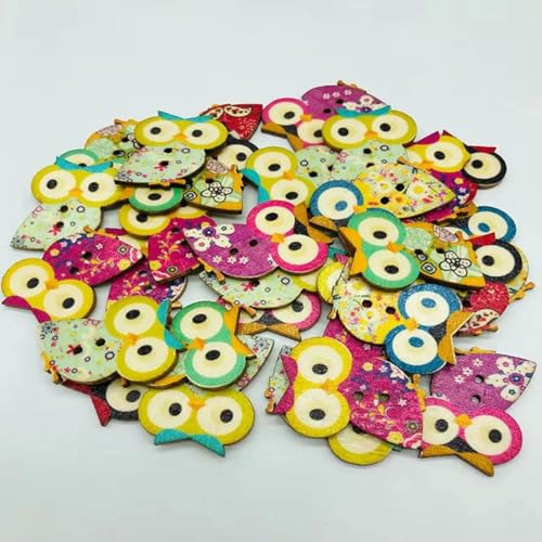 50 Stück natürliche Holzknöpfe mit 2 Löchern, Schmetterlingsblumen, Scrapbooking, Basteln, Nähzubehör, Dekorationen, Eulen, 30 mm von LNHBZ