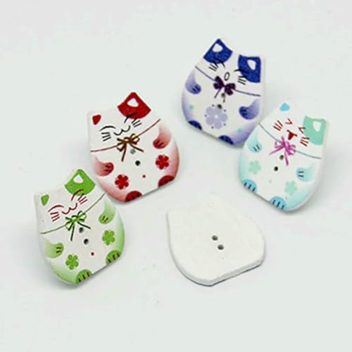 50 Stück natürliche Holzknöpfe mit 2 Löchern, Schmetterlingsblumen, Scrapbooking, Basteln, Nähzubehör, Dekorationen, Katze, 25 mm von LNHBZ
